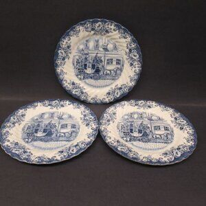 3 - Johnson Brothers England COACHING SCENES Blue 7 7/8 Inch Salad Plates